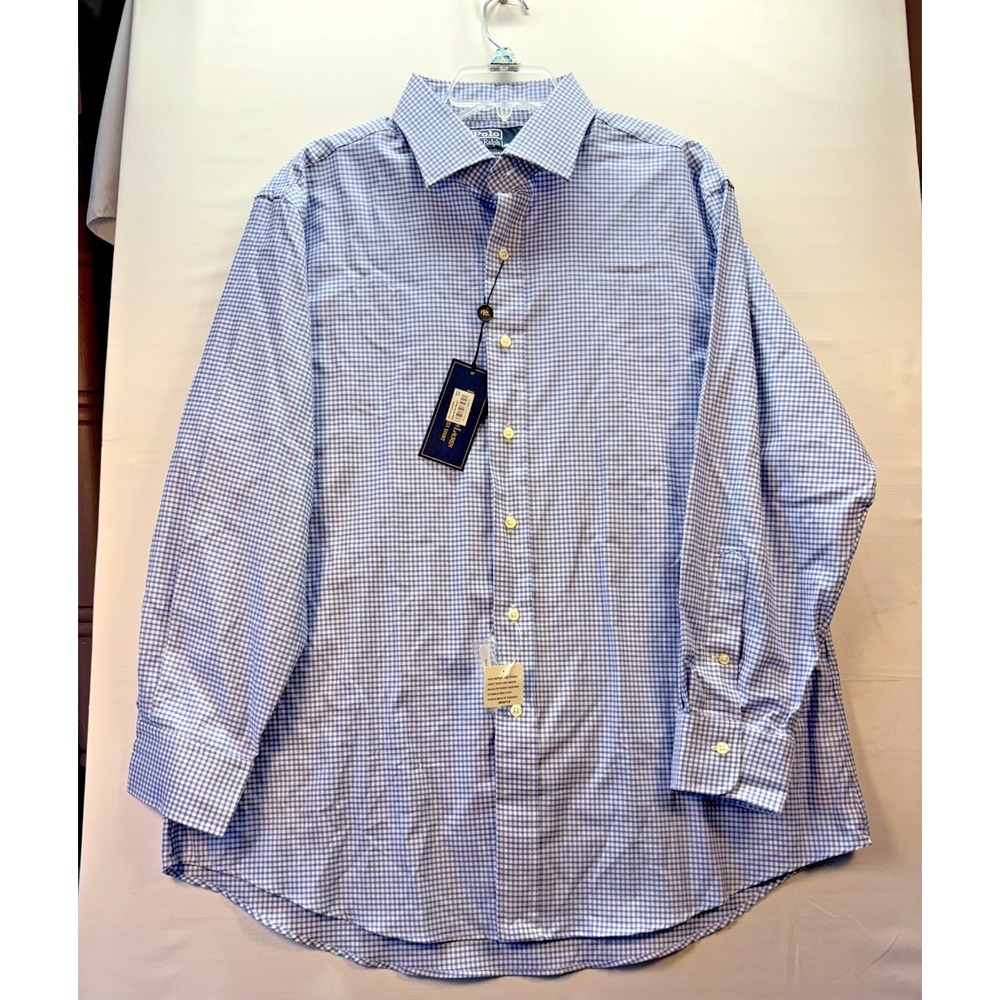 Polo by Ralph Lauren mens blue/white check regent custom fit 17/5 32/33‎ NwT